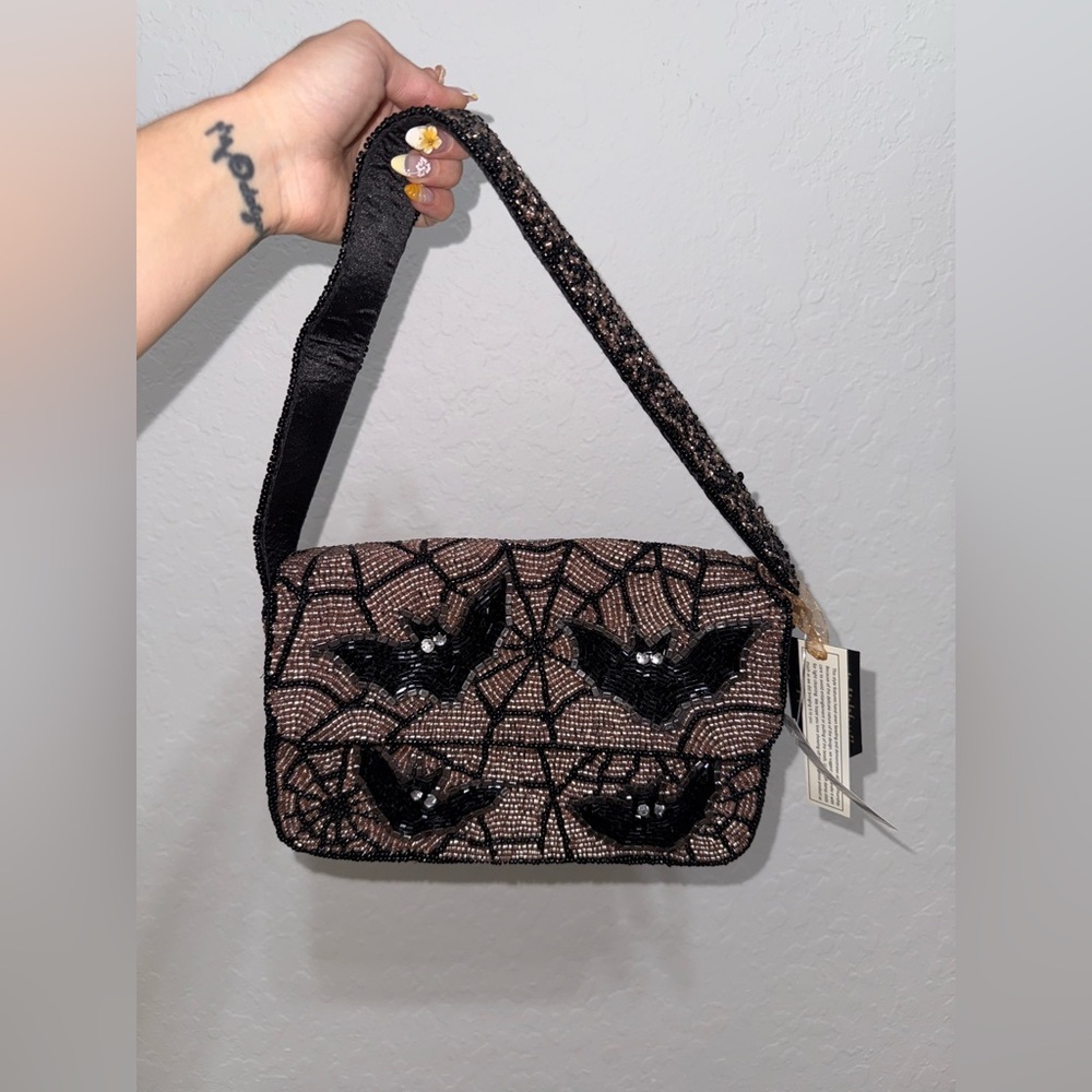 Bat Beaded Shoulder Bag Elegant Black and Brown